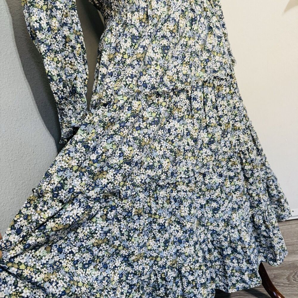 Epik Floral Cottagecore Maxi Boho Tiered Zippered Retro Dress Size M High Neck View 6